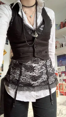 Vista 6 de Chaleco con botones para mujer, corsé corto con espalda cruzada, estilo punk, grunge, ropa de calle