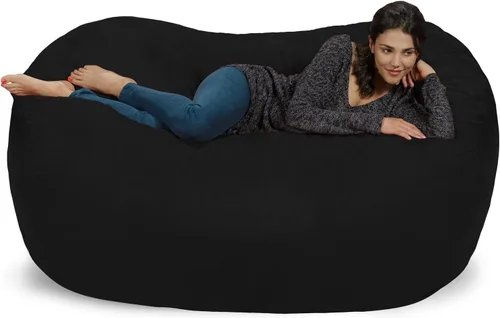 Vista 4 de Silla de saco puf Chill Sack: Bolso de muebles de espuma viscoelástica de 6 pies y tumbona grande – Sofá grande con funda de microfibra suave - Negro
