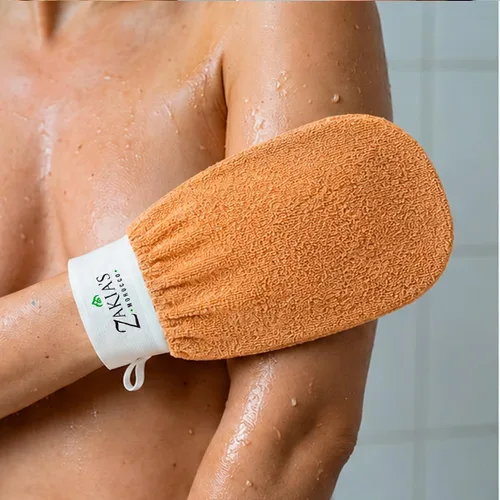 Vista 8 de Guantes exfoliantes originales Kessa, paquete económico (2 unidades), color beige, microdermoabrasión en casa, elimina la piel muerta no deseada