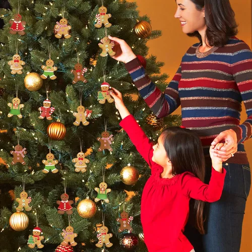 Vista 4 de Ferraycle 36 adornos navideños de pan de jengibre, decoraciones de árbol de Navidad, decoraciones de 3 pulgadas, adornos colgantes de madera