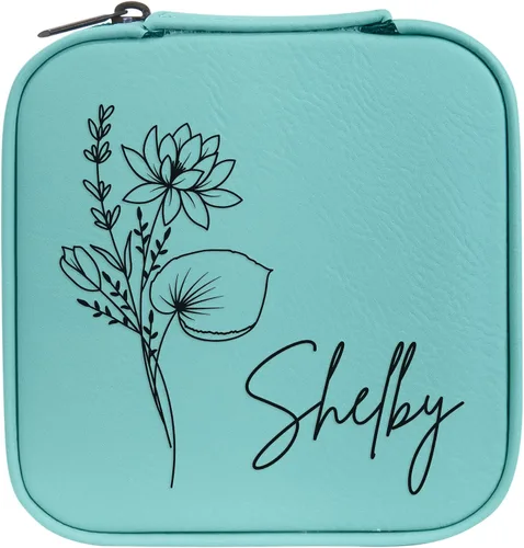Vista 56 de Joyero de flores de nacimiento personalizado Estuche de viaje (cuero crudo, abril - guisante dulce)