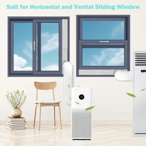 Vista 9 de Ventilación deslizante de ventana de CA, aire acondicionado móvil universal, placa de sellado ajustable, deflector, unidad de A/C, manguera