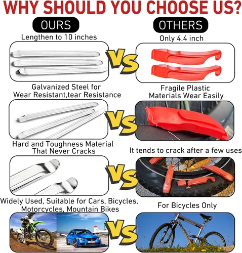 Vista 3 de Palancas de neumáticos de bicicleta, cucharas de neumáticos de motocicleta, juego de hierro, herramientas de cambio de neumáticos de motocicleta