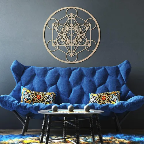 Vista 5 de Cubo de Metatron MFG de cuarto nivel de 33 pulgadas, arte de pared de madera de geometría sagrada, símbolo de armonía, decoración zen para el hogar