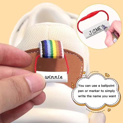 Vista 5 de HVSWLY 50 etiquetas impermeables con nombre para zapatos, etiquetas para botellas de agua, etiquetas de guardería para distinguir artículos
