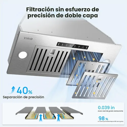 Vista 5 de VIKIO HOME Campana Extractora Empotrable de 30 Pulgadas, 980 CFM Campana de Ventilación de Cocina Integrada, Convertible con Conductos/Sin