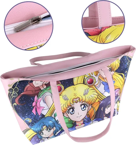 Vista 2 de Roffatide Bolso bandolera de dibujos animados de Sailor Moon de anime Kawaii Lolita JK para niñas, bolso de hombro de lona