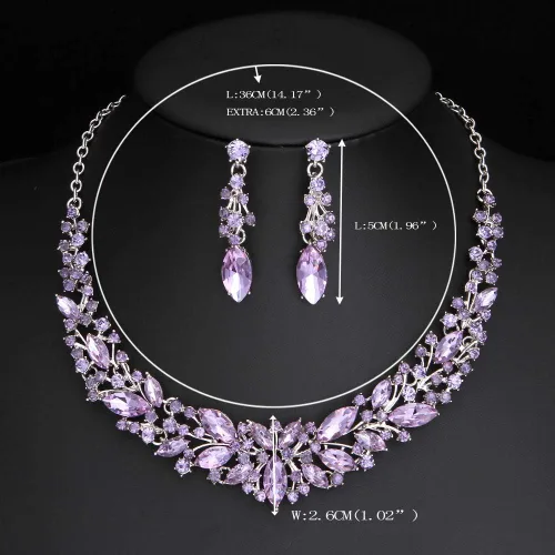 Vista 5 de Molie Collar y aretes de boda de cristal austriaco con diamantes de imitación para mujer (morado claro)