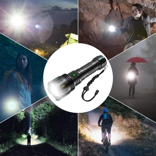 Vista 7 de APLOS Linterna recargable F60 Zoom, 6000 lúmenes, linternas LED súper brillantes, 5 modos de zoomable, impermeable, luces tácticas, linterna