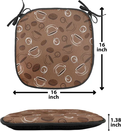 Vista 5 de Lunarable Cojín de asiento para silla de café, siluetas de taza de café expreso con frijoles fuente de cafeína, ilustración de bebidas gourmet