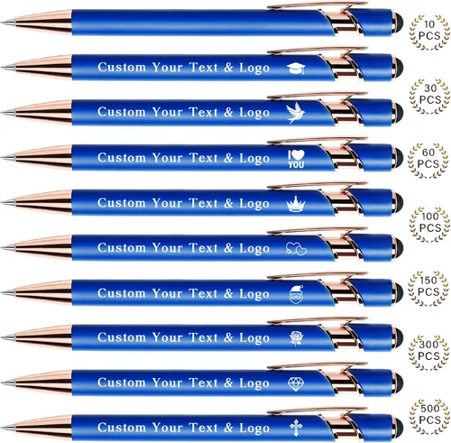 Vista 24 de Bolígrafos personalizados a granel, bolígrafos personalizados con nombre/logotipo en ambos lados, regalo de tinta negra, bolígrafo grabado con lápiz