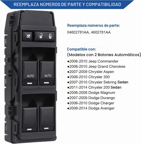Vista 2 de Obaee Interruptor eléctrico de ventana compatible con Jeep Commander/Grand Cherokee 2006-2010, Chrysler Aspen/Chrysler 200/300/Sebring, Dodge