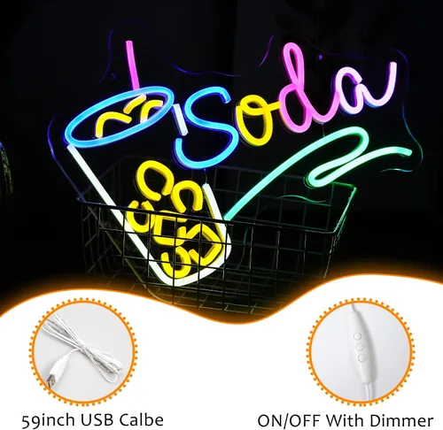 Vista 3 de Letrero de neón de Soda con luz LED, señal de neón regulable para cócteles para decoración de pared 42,4 cm X 30 cm, señal de neón para bar