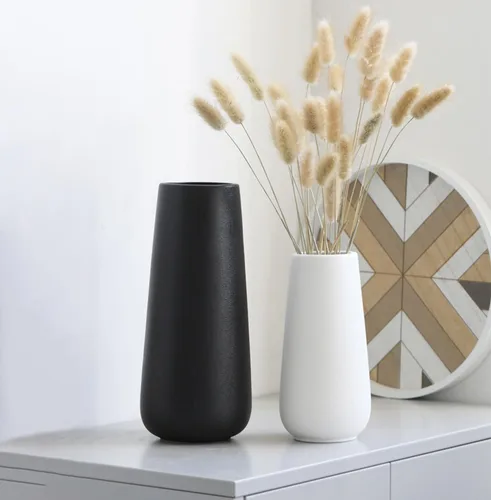 Vista 6 de Jarrón de cerámica negro mate de 11 pulgadas de alto para flores y hierba de pampas, jarrones decorativos de estilo rústico clásico para decoración