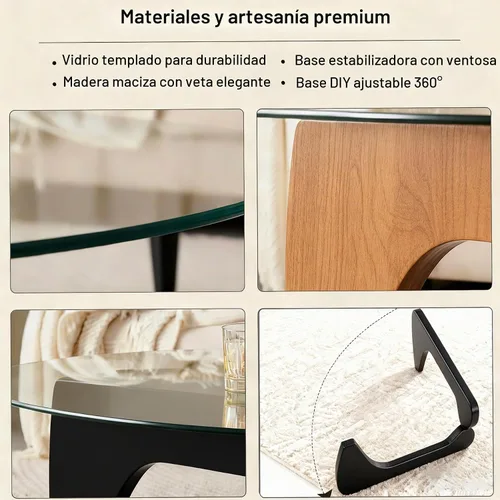 Vista 4 de Mesa de centro moderna para sala de estar, mesa central negra minimalista de 35.8 pulgadas con vidrio templado triangular y patas sólidas