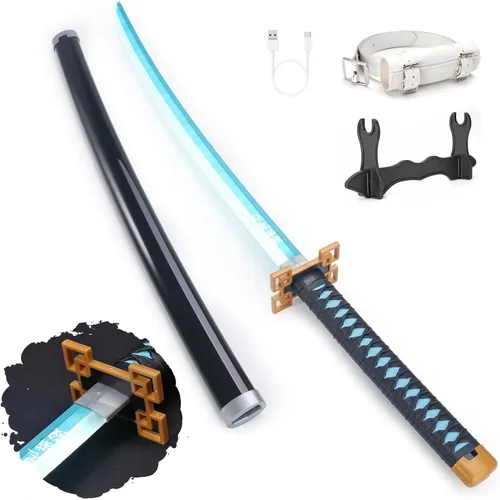 Vista 7 de Zisu Espada Katana LED brillante de anime para cosplay, espada iluminada recargable de 40 pulgadas con soporte y cinturón