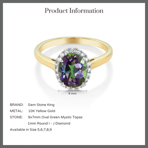 Vista 13 de Gem Stone King Anillo de compromiso ovalado de oro amarillo de 10 quilates con piedra natal y halo de diamantes Ovalado de 0.354 x 0.276 in