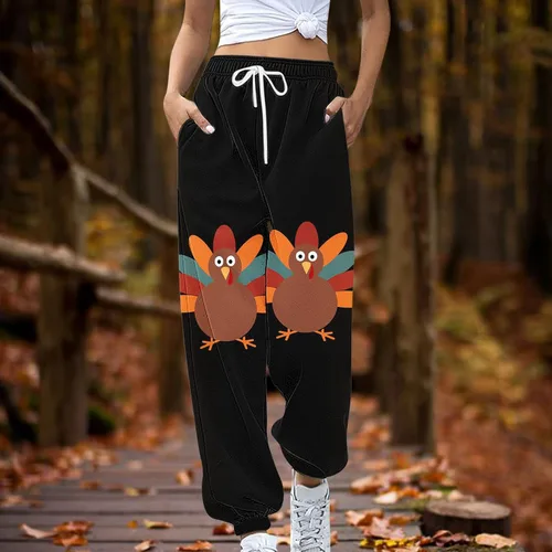 Vista 2 de Pantalones deportivos de ocio para mujer, con estampado de pavo y Acción de Gracias, pantalones deportivos con cordón elástico en la cintura