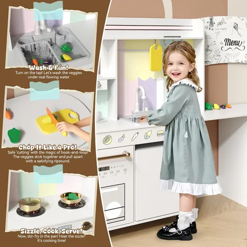 Vista 3 de BVIUNTWO Juego de Cocina de Juguete Grande, Juego de Cocina para Niños de Esquina Giratorio con Luces y Sonidos Reales, Fregadero de Juguete