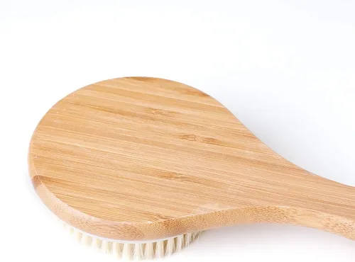 Vista 3 de Cepillo corporal Cepillado seco Cepillo de baño de ducha Cepillo de baño de madera de bambú Mango largo Cerdas naturales Masaje exfoliante Mejorar
