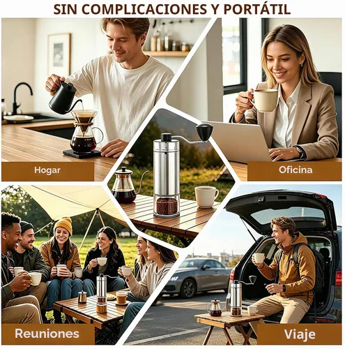 Vista 7 de Molinillo manual de granos de café, 40 ajustes externos ajustables, manivela manual, cuerpo de acero inoxidable, rebaba cónica de cerámica