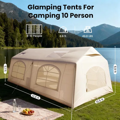 Vista 6 de Inflatable Tents for Camping, Blow Up Tent with Hand Pump, Easy Setup Inflatable Hot Tent with Stove Jack, Waterproof Oxford Air Glamping Tents for
