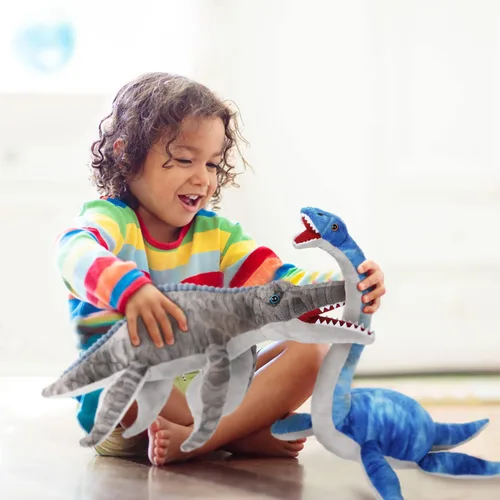 Vista 5 de AULUDA Peluche de Plesiosaurus, dinosaurio de peluche para lanzar, muñeco de almohada de peluche suave y amigable azul, cojín para abrazar - Regalo