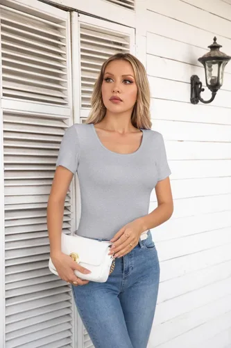 Vista 6 de VICHYIE Camisas de verano para mujer, cuello redondo, manga corta, acanaladas, ajustadas, casuales, básicas