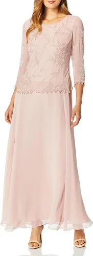 Vista 7 de J Kara Vestido largo con cuello redondo y manga 3/4 para mujer Cameo/Blanco/Plata