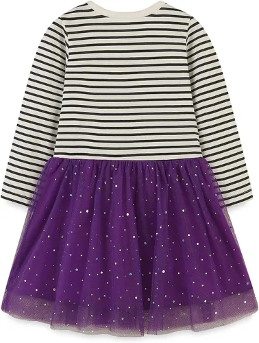 Vista 3 de HILEELANG Vestido de manga larga para niña pequeña, de algodón, con apliques, ropa casual para Navidad