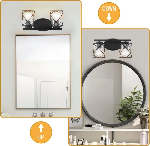 Vista 3 de mavcadonf Luces de Tocador de 2 Luces, Accesorios de Iluminación para Baño Sobre Espejo, Luz de Tocador Negro Mate, Luces de Pared Estilo Granja
