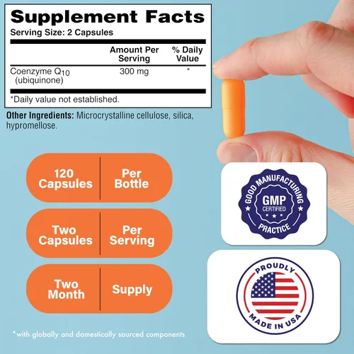 Vista 2 de Health Thru Nutrition CoQ-10 300 mg - 120 cápsulas Coenzima de ubiquinona de alta potencia Q10 Apoya la energía celular y la protección