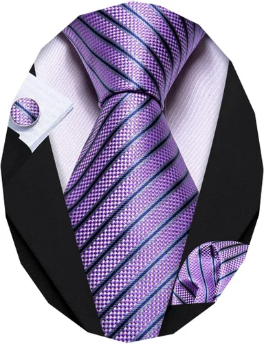 Vista 320 de Barry.Wang Juego de corbatas para hombre, corbata de seda a rayas, tejido a cuadros, gemelos formales, negocios, boda