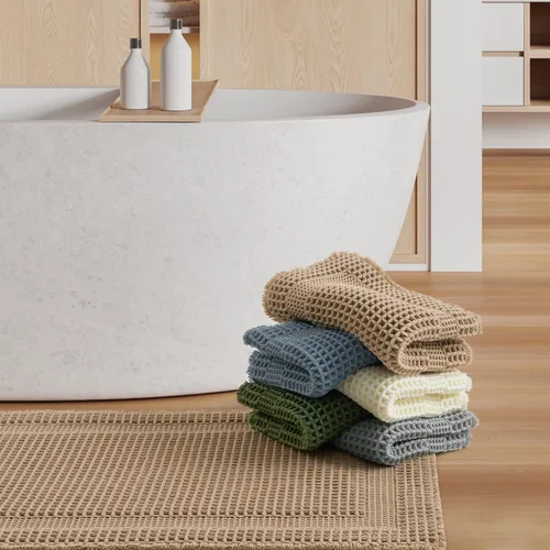 Vista 7 de AMOAMI Tapete de baño absorbente, diseño de punto gofre, antideslizante, lavable a máquina, con borlas, ultrasuave, bohemio, para piso, 2 x 4 pies