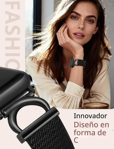 Vista 2 de Minyee Correa magnética elástica compatible con Apple Watch Band de 38/40/41/42/44/45/46/1.929 in para mujer, correa de metal en forma de C