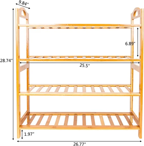 Vista 2 de Zapatero de 4 niveles con asas, bambú, madera, armarios y entrada, soporte organizador de almacenamiento para zapatos, organizador de zapatos
