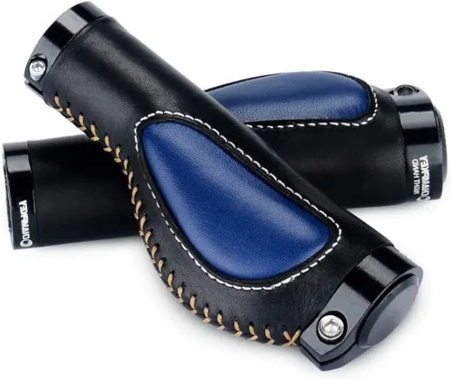 Vista 2 de Agarres de manillar de bicicleta de cuero de alta calidad, ergonómicos de bicicleta de montaña y carretera (negro+azul)