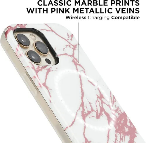 Vista 6 de LuMee Halo - Funda iluminada para selfie para iPhone 13 Pro Max - Iluminación LED ajustable incorporada - 6.7 pulgadas - Mármol blanco metálico rosa