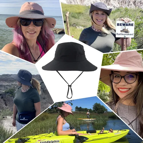 Vista 7 de Sombrero de verano para mujer, ala ancha, protección UV, plegable, para cola de caballo, para playa, pesca, senderismo