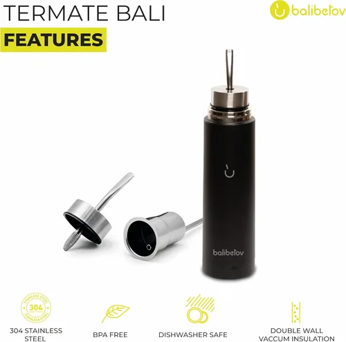 Vista 4 de BALIBETOV - Botella de yerba mate autoservable de 25 onzas, vaso de acero inoxidable aislado al vacío con doble boquilla, cafetera todo en uno a