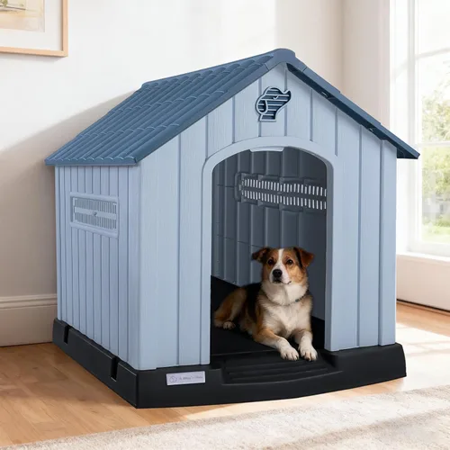 Vista 7 de LEMBERI Casa de perro de plástico impermeable duradera para perros de tamaño pequeño a mediano, caseta para perros para interiores y exteriores