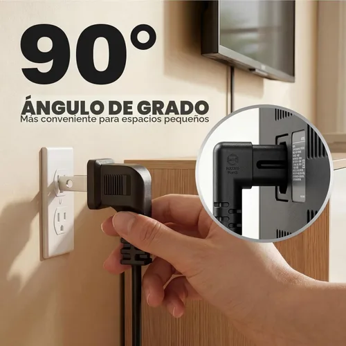 Vista 3 de Cable de alimentación de TV compatible con Samsung TV, Ancable de 6 pies y 90 grados en ángulo de 2 clavijas, cable de TV C7 compatible con Samsung