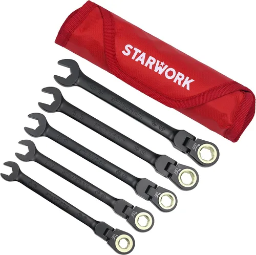 Vista 10 de STARWORK TRUE MECHANIC Juego de llaves de trinquete reversibles 10 en 1 de 2 piezas, extremo de caja doble, 120 dientes, GPLATING, SAE/métrico