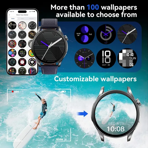 Vista 7 de Reloj inteligente (respuesta/hacer llamadas), pantalla FHD AMOLED de 1.43 pulgadas para hombres y mujeres, más de 100 modos deportivos, relojes