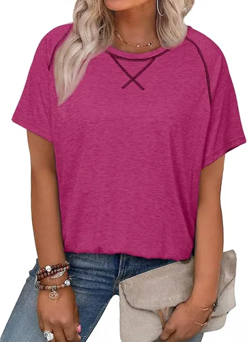 Vista 69 de Eytino Blusas de talla grande para mujer, cuello en V, manga corta, a rayas, casual, holgada, con bolsillo (1X-5X)