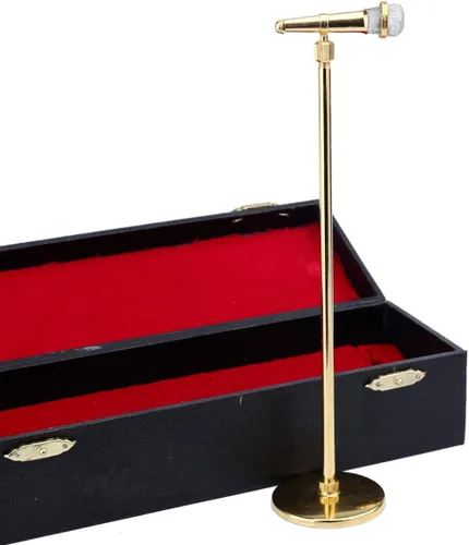 Vista 5 de Escultura de réplica de micrófono miniatura ajustable escala 1/12 con estuche 3.15"-5.12" Black Miniature Microphone Mini Musical Instrument