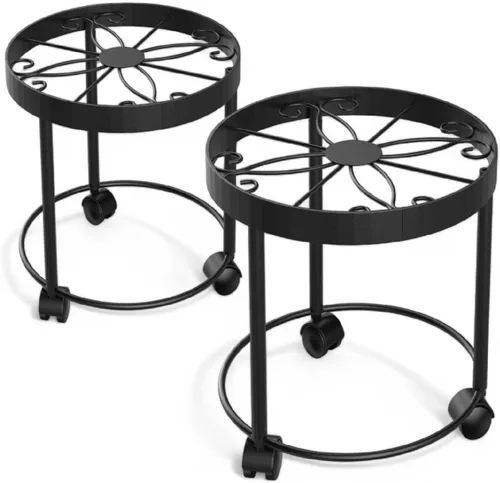 Vista 9 de Soporte para plantas de interior con ruedas, (2 tamaños), elevadores de metal para macetas (12 y 10 pulgadas de diámetro)