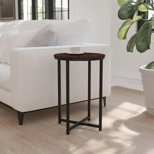 Vista 2 de Flash Furniture Hampstead Collection - Mesa auxiliar moderna con acabado de nogal - Marco negro mate entrecruzado