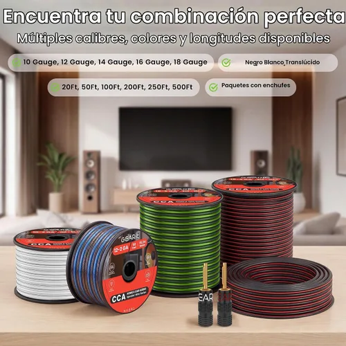 Vista 6 de GEARit - Cable de altavoz de calibre 14 de 20 pies, cable de altavoz 14/2 Negro