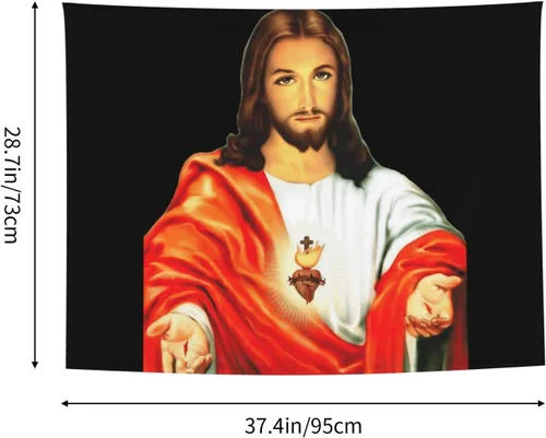 Vista 5 de Tapiz de corazón sagrado de Jesús para colgar en la pared de la sala de estar, decoración de pared de tapices